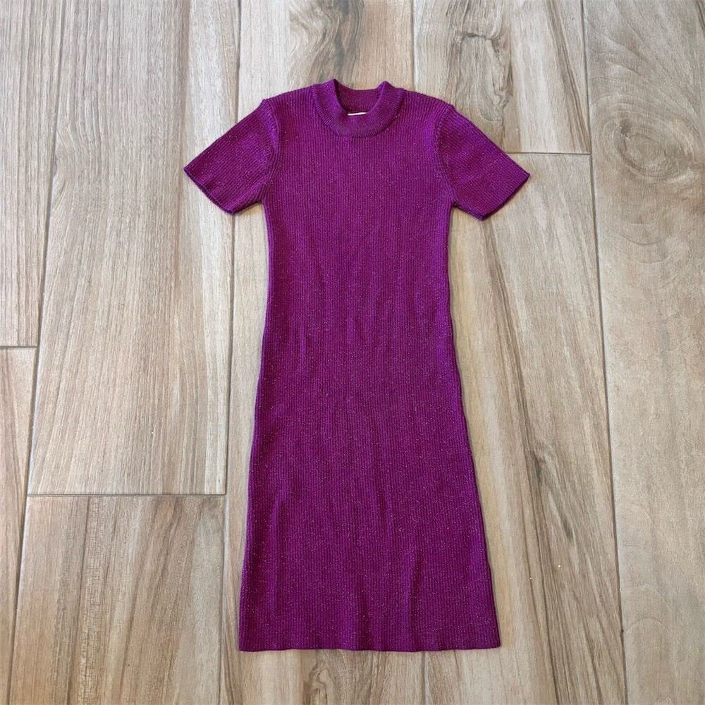 Zara Girls Sweater Dress Purple Metallic Shimmer Short Sleeve Size 8-9